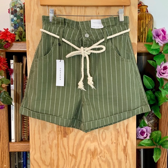 Topshop Pants - NWT Topshop Stripe Rope Belt Denim Paperbag Shorts